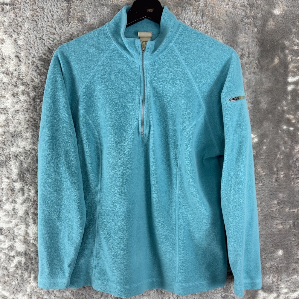 LL Bean Size M Fleece Outdoor Mock Neck Sweater Blue Pullover Casual